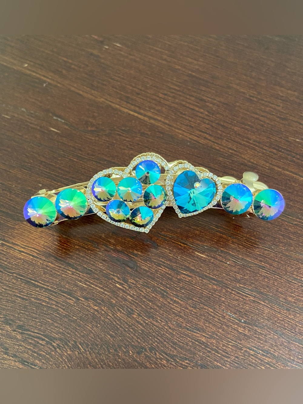 NWOT Vintage Inspired Iridescent Hair Barrette Sparkle Silver Tone Crystal Style